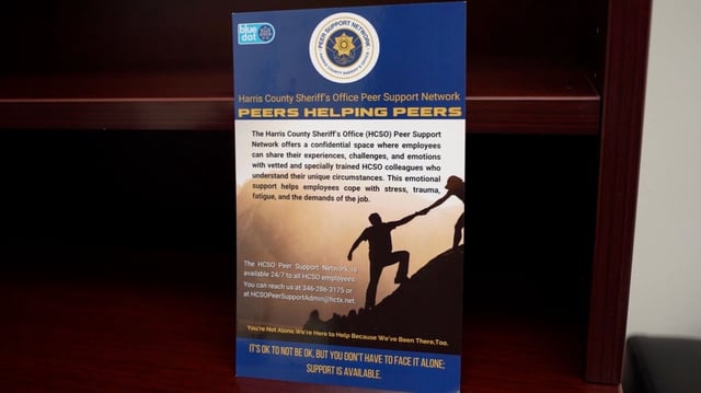 A Harris County Sheriff's Office Peer Support Network brochure explains some of the wellness services available to deputies around the clock.