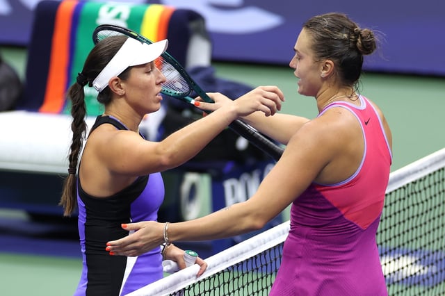 Aryna Sabalenka (R) of Belarus embraces Jessica Pegula of the United States after defeating her to win the Women&#39;s Singles Final on Day Thirteen of the 2024 US Open at USTA Billie Jean King National Tennis Center on September 07, 2024 in the Flushing neighborhood of the Queens borough of New York City.