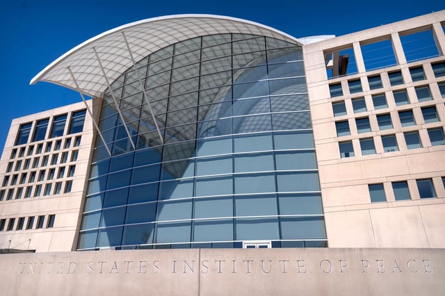 The headquarters of the United States Institute of Peace are seen in Washington DC, on March 18.