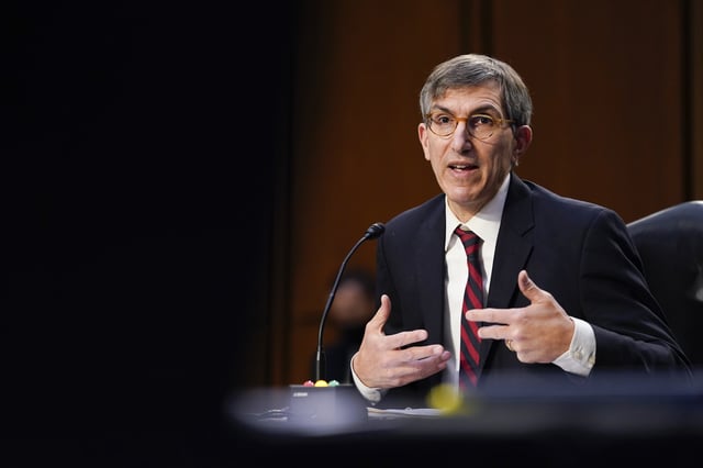 WASHINGTON, DC - MARCH 18: Dr. Peter Marks, Director of the Center for Biologics Evaluation and Research within the Food and Drug Administration, testifies during a Senate Health, Education, Labor and Pensions Committee hearing on the federal coronavirus response on Capitol Hill on March 18, 2021 in Washington, DC. (Photo by Susan Walsh-Pool/Getty Images)