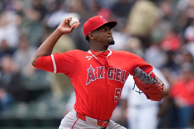 Angels pitcher José Soriano throws against the Chicago White Sox during the first inning Saturday, March 29, 2025, in Chicago. (AP Photo/Erin Hooley)