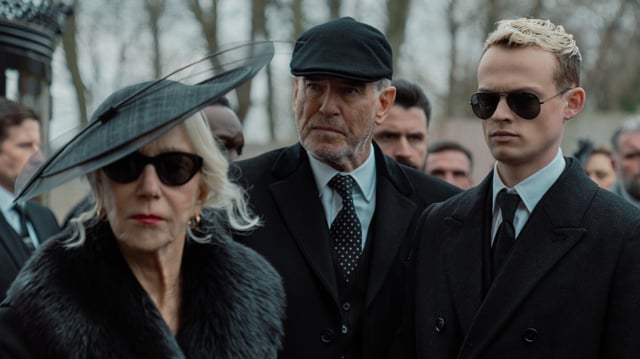 Helen Mirren, Pierce Brosnan and Anson Boon in MobLand