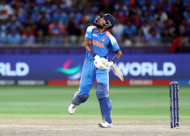 Cricket - ICC Men's Champions Trophy - Final - India v New Zealand - Dubai International Stadium, Dubai, United Arab Emirates - March 9, 2025 India's Hardik Pandya in action before losing his wicket, caught and bowled by New Zealand's Kyle Jamieson REUTERS/Satish Kumar/File photo