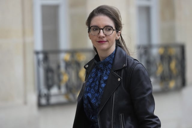 FILE - Newly appointed French Minister of Solidarity and Families Aurore Berge arrives to attend the weekly cabinet meeting after a cabinet reshuffle, at the Elysee Palace in Paris, on Friday, Jan. 12, 2024. (AP Photo/Michel Euler, file)