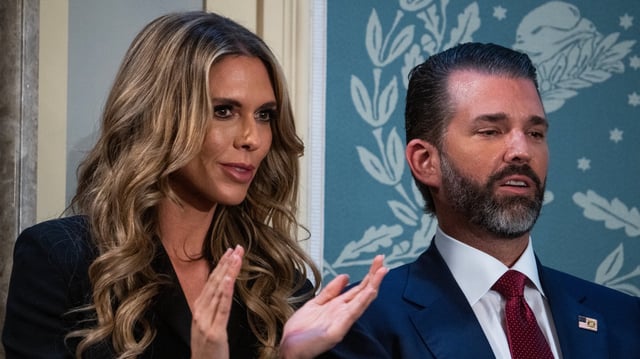 UNITED STATES - MARCH 4: Donald Trump Jr., and his girlfriend Bettina Anderson attend President Donald Trump&#39;s address to a joint session of Congress in the House Chamber of the U.S. Capitol on Tuesday, March 4, 2025. (Tom Williams/CQ-Roll Call, Inc via Getty Images)