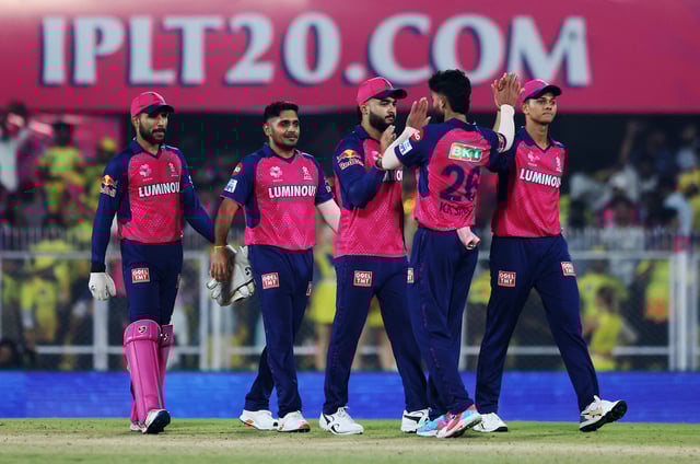 Cricket - Indian Premier League - IPL - Rajasthan Royals v Chennai Super Kings - ACA Stadium, Guwahati, India - March 30, 2025  Rajasthan Royals players celebrate after the match REUTERS/Stringer
