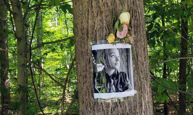 A memorial for Rachel Morin is displayed on a tree on the Ma &amp; Pa Heritage Trail in Bel Air.