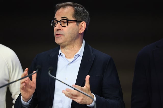 Mike Intrator, Chief Executive Officer and founder of CoreWeave, speaks during the company&#39;s Initial Public Offering (IPO) at the Nasdaq headquarters on March 28, 2025 in New York City. (Photo by Michael M. Santiago/Getty Images)