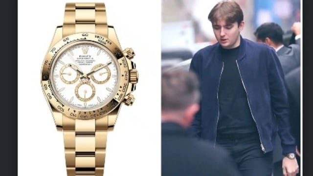Barron Trump was recently spotted with an extravagant yellow gold “Daytona” Rolex, which costs $48,700 online.