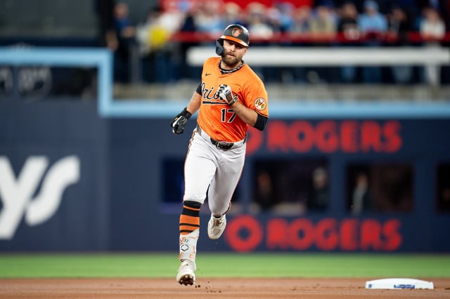 Baltimore Orioles outfielder Colton Cowser (17) rounds the bases after hitting a home run during the first inning of baseball game against the Toronto Blue Jays, Saturday, March 29, 2025, in Toronto. (Christopher Katsarov/The Canadian Press via AP)