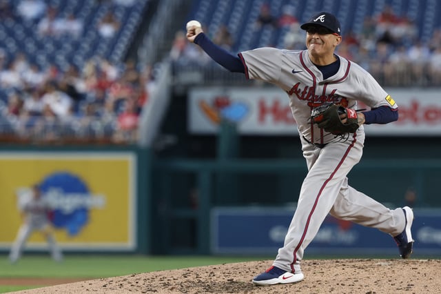Sep 10, 2024; Washington, District of Columbia, USA; Atlanta Braves pitcher Jesse Chavez (60) pitches against the Washington Nationals during the second inning at Nationals Park. Mandatory Credit: Geoff Burke-Imagn Images/File Photo