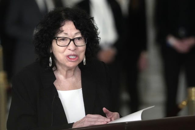 Supreme Court Justice Sonia Sotomayor speaks during a service for retired Supreme Court Justice Sandra Day O&#39;Connor in the Great Hall of the Supreme Court on December 18, 2023 in Washington, DC.