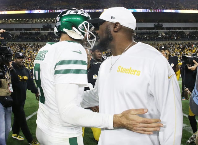 New York Jets quarterback Aaron Rodgers and Pittsburgh Steelers coach Mike Tomlin.