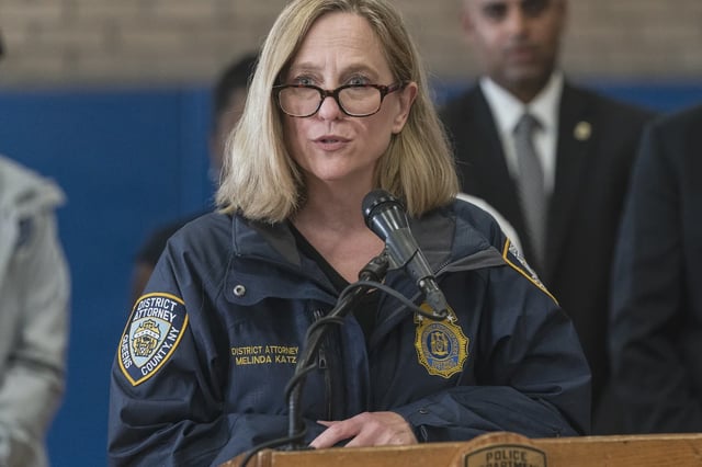 Queens District Attorney Melinda Katz speaks at a press conference.