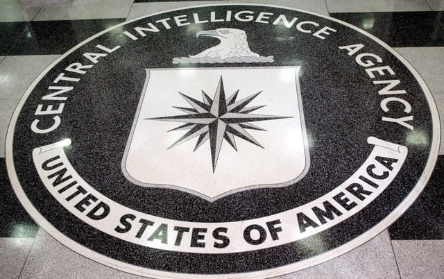 The logo of the U.S. Central Intelligence Agency is shown in the lobby of the CIA headquarters in Langley, Virginia March 3, 2005. U.S. President George W. Bush visited the headquarters for briefings Thursday. REUTERS/Jason Reed  JIR/File Photo