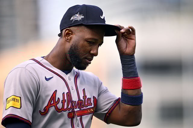 SAN DIEGO, CALIFORNIA - MARCH 30: Jurickson Profar #7 of the Atlanta Braves looks on during the first inning against the San Diego Padres at Petco Park on March 30, 2025 in San Diego, California. (Photo by Orlando Ramirez/Getty Images)