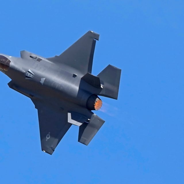 FILE - U.S. Air Force fighter aircraft F-35 performs aerobatic maneuvers on the third day of the Aero India 2025, a biennial event, at Yelahanka air base in Bengaluru, India, Wednesday, Feb. 12, 2025. (AP Photo/Aijaz Rahi, File)
