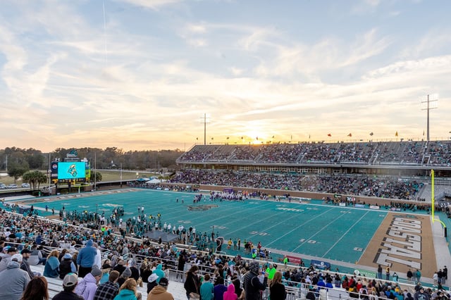 CONWAY, SOUTH CAROLINA - NOVEMBER 25: (EDITORS NOTE: This image was created using HDR in post-processing software) General view as the James Madison Dukes take on the Coastal Carolina Chanticleers at Brooks Stadium on November 25, 2023 in Conway, South Carolina. (Photo by Isaiah Vazquez/Getty Images)