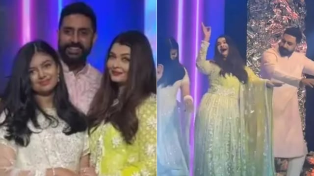Aishwarya Rai grooves to Kajra Re with Abhishek Bachchan and Aaradhya Bachchan.