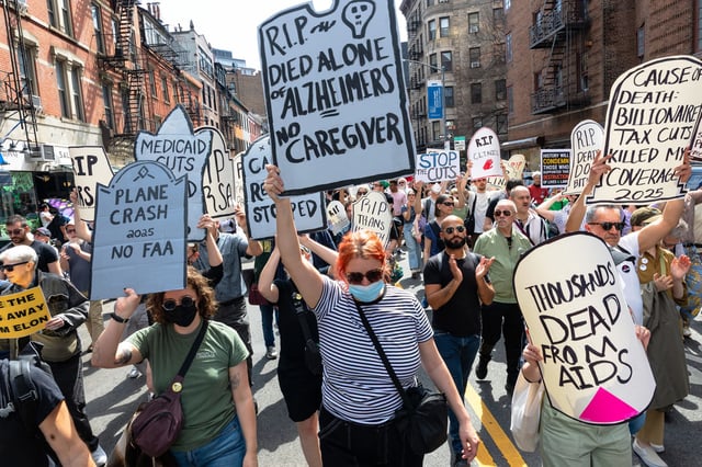 Protesters rally against DOGE cuts on March 29, 2025 in New York City. 