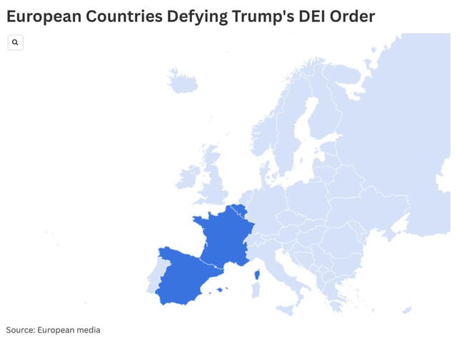 Map showing which European countries have defied Trump&#39;s DEI order.