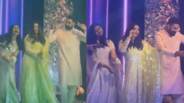 Aaradhya, Aishwarya and Abhishek Bachchan dancing to Kajra Re