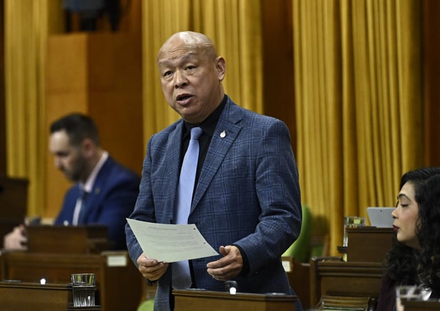 Parliamentary Secretary to the Minister of Immigration, Refugees and Citizenship Paul Chiang rises during Question Period in the House of Commons on Parliament Hill in Ottawa on Friday, March 22, 2024. 