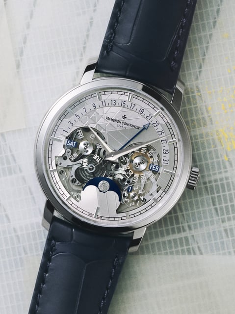 Traditionnelle Perpetual Calendar Retrograde Date Openface in platinum, by Vacheron Constantin