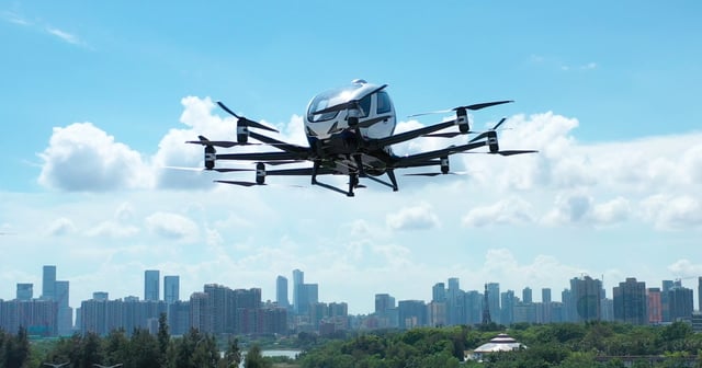 EHang has secured approval to begin commercial flights of its pilotless EH216-S eVTOL in Guangzhou and Hefei