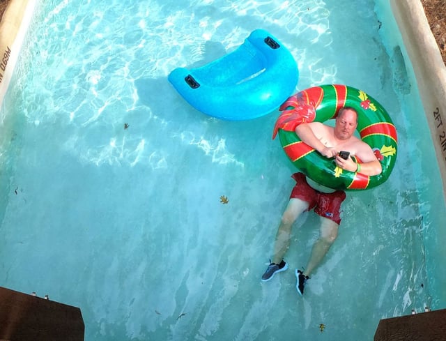 Guests float in the lazy river while enjoying temperatures in the low 80s on the first day of December at the Blizzard Beach water park at Walt Disney World in Bay Lake, Fla.,  Friday, December 1, 2023. The warm temperatures are forecast through Monday when a cool front arrives in Central Florida. (Joe Burbank/Orlando Sentinel)
