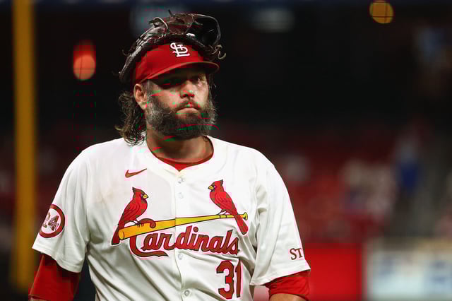 ST LOUIS, MISSOURI - JULY 30: Lance Lynn #31 of the St. Louis Cardinals returns to the dugout after the fifth inning against the Texas Rangers at Busch Stadium on July 30, 2024 in St Louis, Missouri.