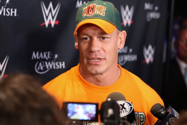 NEW YORK, NY - AUGUST 21: WWE superstar wrestler John Cena attends the Make-A-Wish celebration event for John Cena&#39;s 500th Wish Granting Milestone at Dave &amp; Buster&#39;s Time Square on August 21, 2015 in New York City.