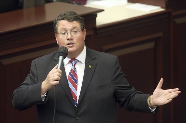 Florida State Representative Randy Fine closes on a gambling bill during a special session, Wednesday, May 19, 2021, in Tallahassee, Florida.