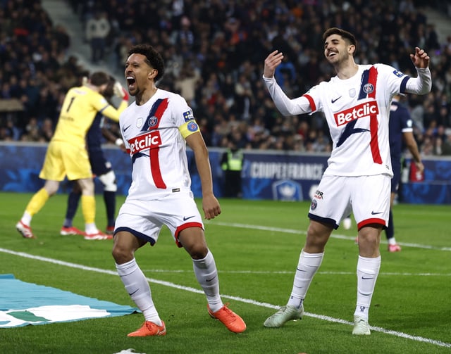 Marquinhos, à gauche, a remis le PSG à égalité.