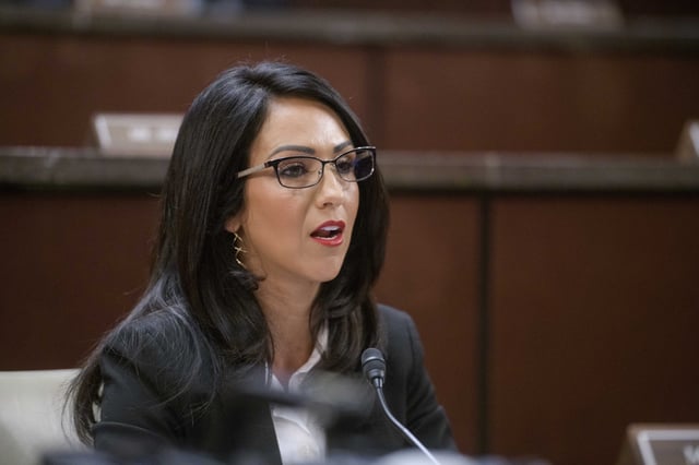 Rep. Lauren Boebert, R-Colo., questions Denver Mayor Mike Johnston during a House Committee on Oversight and Government Reform hearing with Sanctuary City Mayors on Capitol Hill, Wednesday, March 5, 2025, in Washington.
