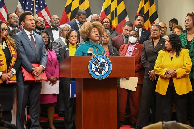 Maryland Delegate Jheanelle K. Wilkins, Chair of the Maryland Legislative Black Caucus, speaks to the media during a press conference outlining the caucus&#39;s 2025 legislative priorities. (Kevin Richardson/Staff)