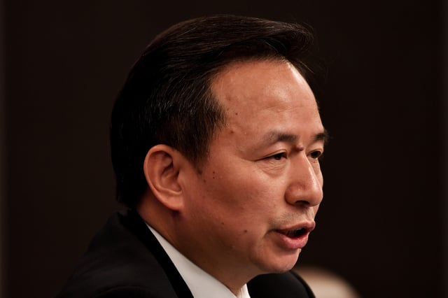 Chinese Minister of Ecology and Environment Li Ganjie speaks at a news conference on the sidelines of the National People's Congress (NPC) in Beijing, China March 11, 2019. REUTERS/Stringer/File Photo