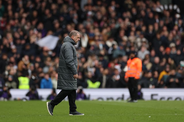 Soccer Football - Premier League - Fulham v Tottenham Hotspur - Craven Cottage, London, Britain - March 16, 2025 Tottenham Hotspur manager Ange Postecoglou looks dejected after the match REUTERS/Isabel Infantes EDITORIAL USE ONLY. NO USE WITH UNAUTHORIZED AUDIO, VIDEO, DATA, FIXTURE LISTS, CLUB/LEAGUE LOGOS OR 'LIVE' SERVICES. ONLINE IN-MATCH USE LIMITED TO 120 IMAGES, NO VIDEO EMULATION. NO USE IN BETTING, GAMES OR SINGLE CLUB/LEAGUE/PLAYER PUBLICATIONS. PLEASE CONTACT YOUR ACCOUNT REPRESENTATIVE FOR FURTHER DETAILS..
