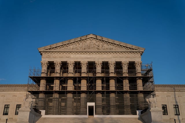 Scaffolding on the US Supreme Court in Washington, DC, on Saturday, March 22.