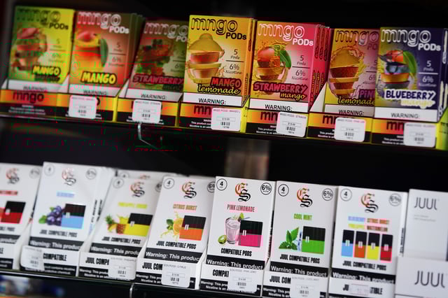 Flavored vape cartridges are pictured for sale at a shop in Atlanta, Georgia, U.S.,  September 26, 2019. Picture taken September 26, 2019. REUTERS/Elijah Nouvelage