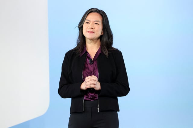 Sissie Hsiao, Google's vice president and general manager for Google Assistant, presents features of the new Pixel 8 and Pixel 8 Pro Phones, in New York City, U.S., October 4, 2023. REUTERS/Caitlin Ochs/File Photo