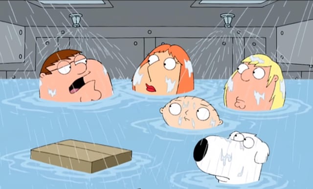 Peter Griffin and his family are in the middle of drowning when he utters the line, &#34;It insists upon itself.&#34;