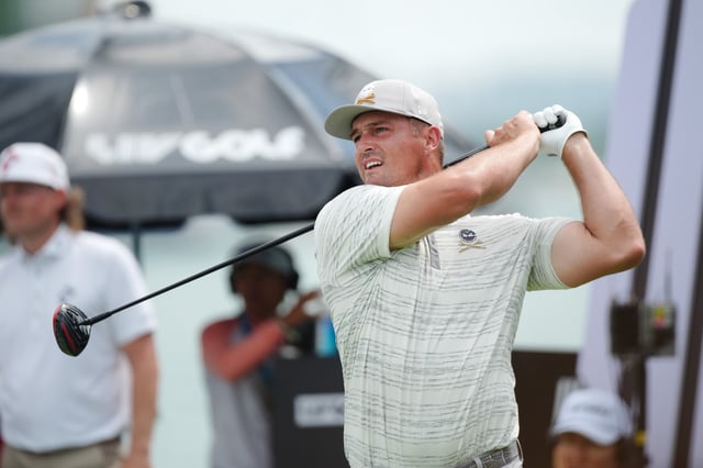 SINGAPORE, SINGAPORE - MARCH 14: Bryson DeChambeau of Crushers GC tees off at 7th hole on day one of LIV Golf Singapore at Sentosa Golf Club on March 14, 2025 in Singapore, Singapore.