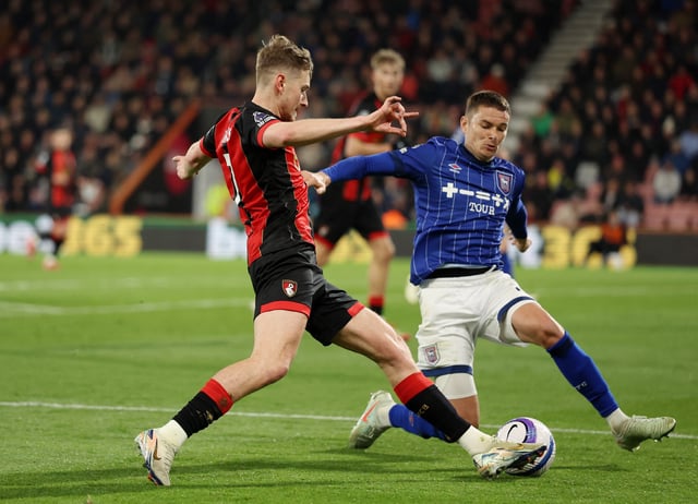 Soccer Football - Premier League - AFC Bournemouth v Ipswich Town - Vitality Stadium, Bournemouth, Britain - April 2, 2025 Ipswich Town's Conor Townsend in action with AFC Bournemouth's David Brooks
