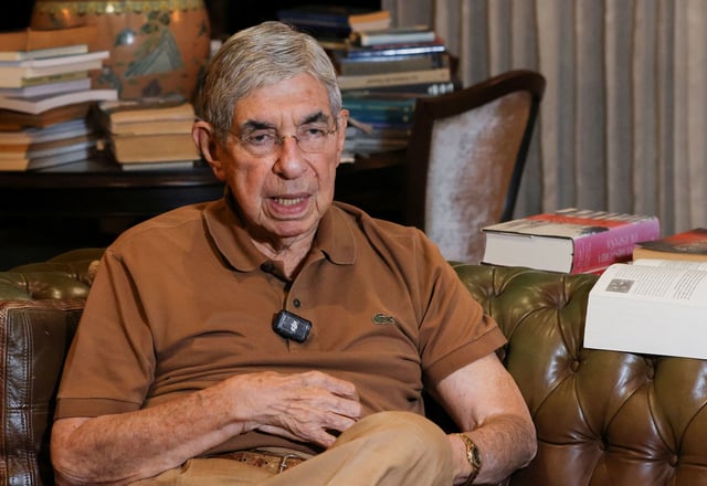 Former Costa Rican President and Nobel Prize winner Oscar Arias talks during an interview with Reuters, after he said the US revoked his visa.