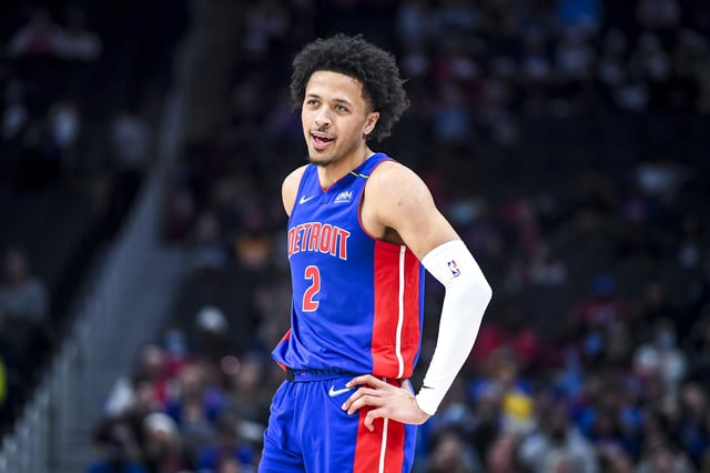 Cade Cunningham #2 of the Detroit Pistons looks on against the Oklahoma City Thunder during the second quarter at Little Caesars Arena on December 06, 2021 in Detroit, Michigan.