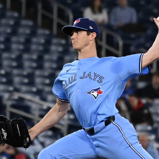 Toronto Blue Jays starting pitcher Easton Lucas (62) throws to a Washington Nationals batter in first inning MLB baseball action in Toronto, Wednesday, April 2, 2025. THE CANADIAN PRESS/Jon Blacker