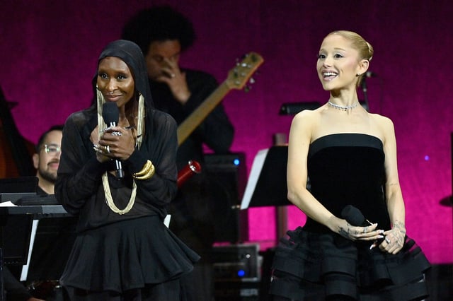 Cynthia Erivo (left) and Ariana Grande get the crowd excited about their first look at "Wicked: For Good" at CinemaCon in Las Vegas.