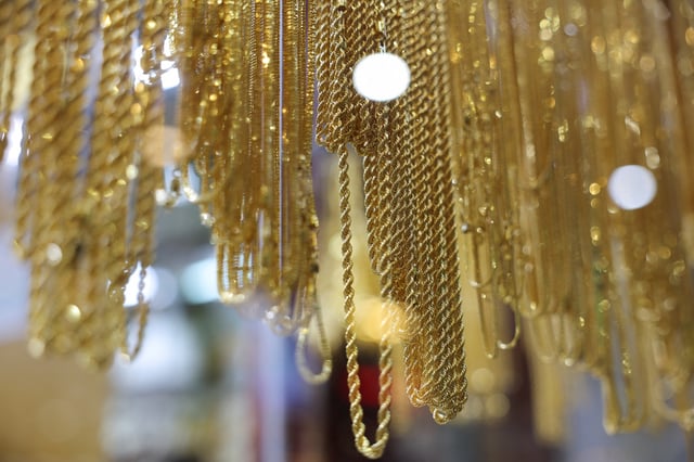 Jewellery is displayed at the Gold Souk market in Dubai, United Arab Emirates, March 14, 2025. REUTERS/Amr Alfiky/File Photo