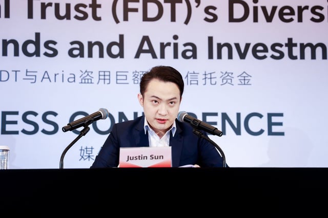Justin Sun speaks at a press conference in Hong Kong (Tron)